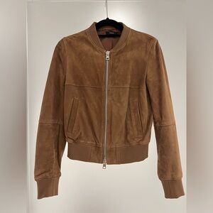 Theory Women’s Brown Lam Leather Suede Bomber Jacket in M. NWOT